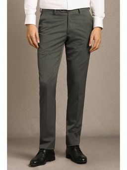 Louis Philippe - Men Grey Textured Flat Front Formal Trousers