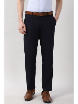 Peter England - Men Navy Blue Solid Formal Trousers