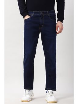 Peter England - Men Navy Blue Light Wash Jeans