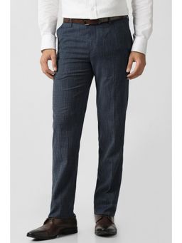 Van Heusen - Men Checks Navy Blue Formal Trousers