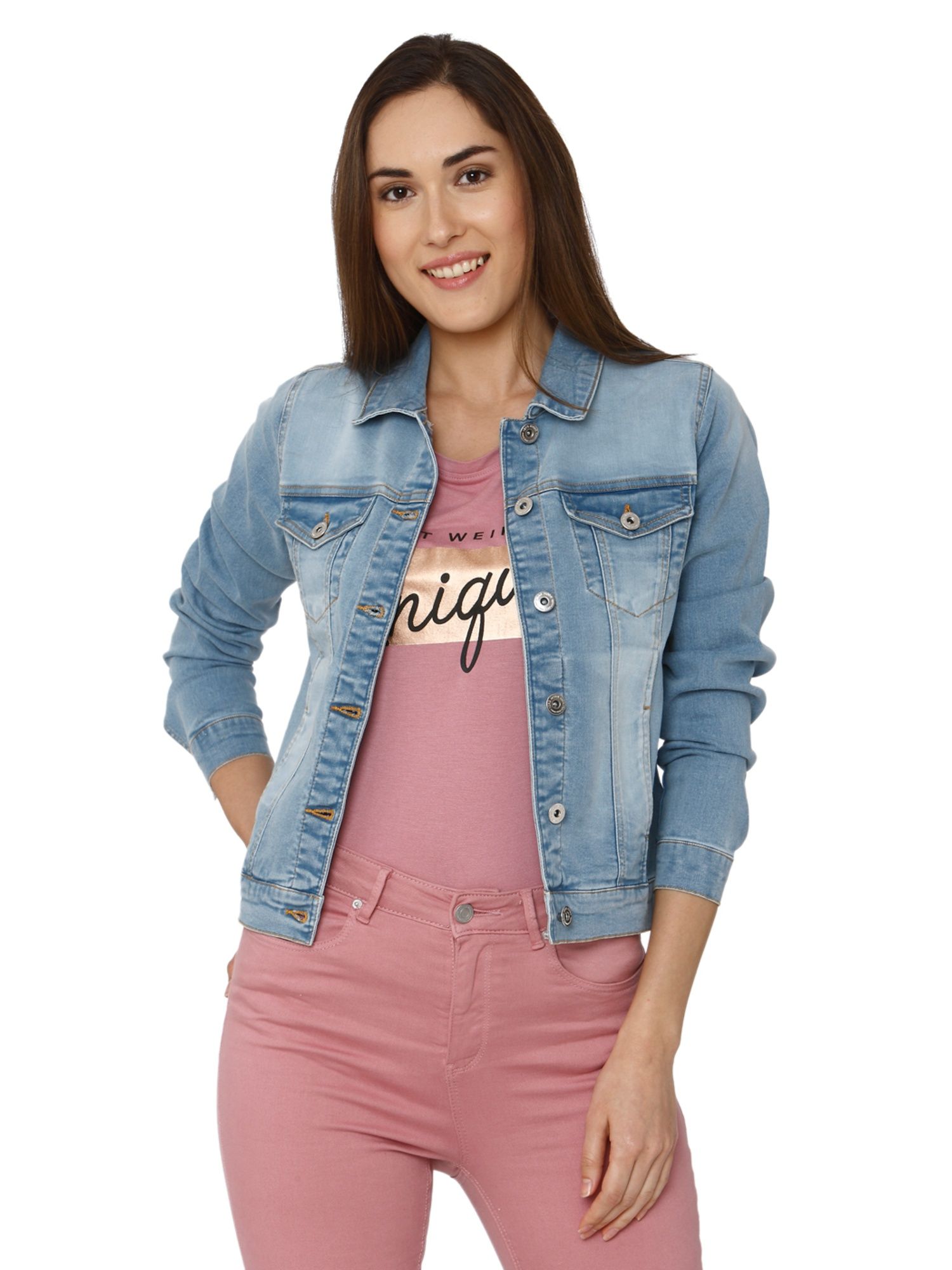 Buy VERO MODA Blue Solid Denim Jacket 