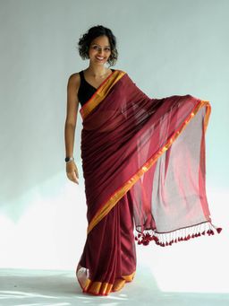 Suta - Colorblock Maroon Zari Saree
