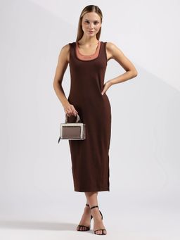 Calvin Klein - Brown Solid Slim Dress