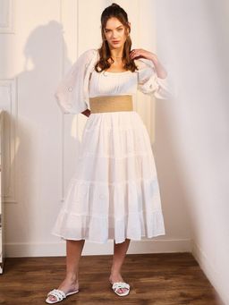 DELAN - White Self Design Regular Dress