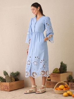 DELAN - Green Embroidered Regular Dress