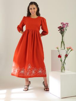 Globus - Rust Solid Flared Dress