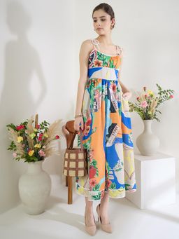 Uptownie - Orange Printed Relaxed Dress