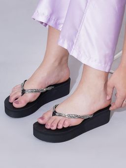 Shoetopia - Black Wedges with Braided Straps for Women
