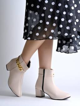Shoetopia - Smart Casual Zip Detailed Cream Casual Boots for Women