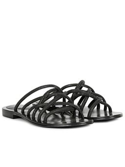 Saint G - Women Black Stone Embellished Platin Leather Sandals