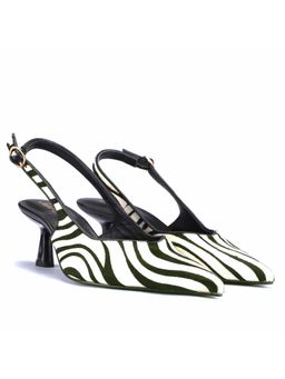 Saint G - Women Zebra-Print Slingback White Leather Sandal Heels