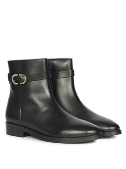 Saint G - Women Black Leather Gold Buckle Decor Casual Boots
