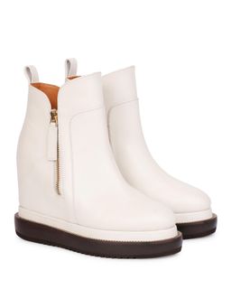 Saint G - Women White Leather Inner Flatform Heel Casual Boots