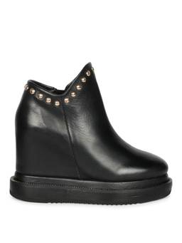 Saint G - Women Black Leather Inner Platform Heel Casual Boots