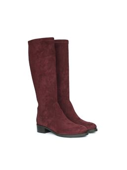 Saint G - Women Maroon Stretch Suede Leather Knee High Boots