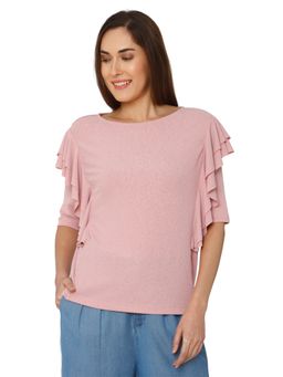 VERO MODA - Pink Solid Short Sleeve Top