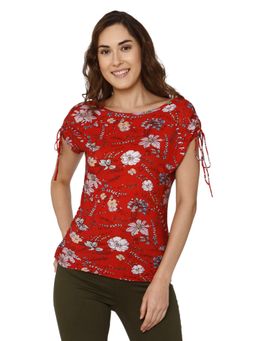 VERO MODA - Red Printed Short Sleeve Top