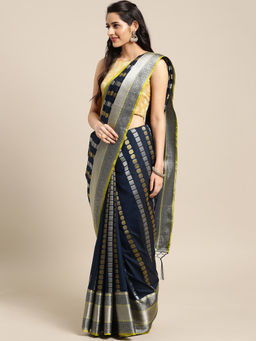 Stylee LIFESTYLE - Navy Blue Banarasi Silk Jacquard Saree