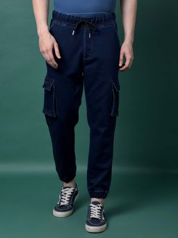CRIMSOUNE CLUB - Men's Navy Blue Denim Cargo Joggers