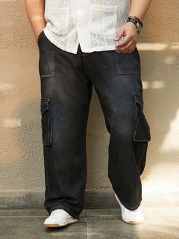 Instafab Plus - Men's Black Washed Carpenter-Utility Denim Jeans