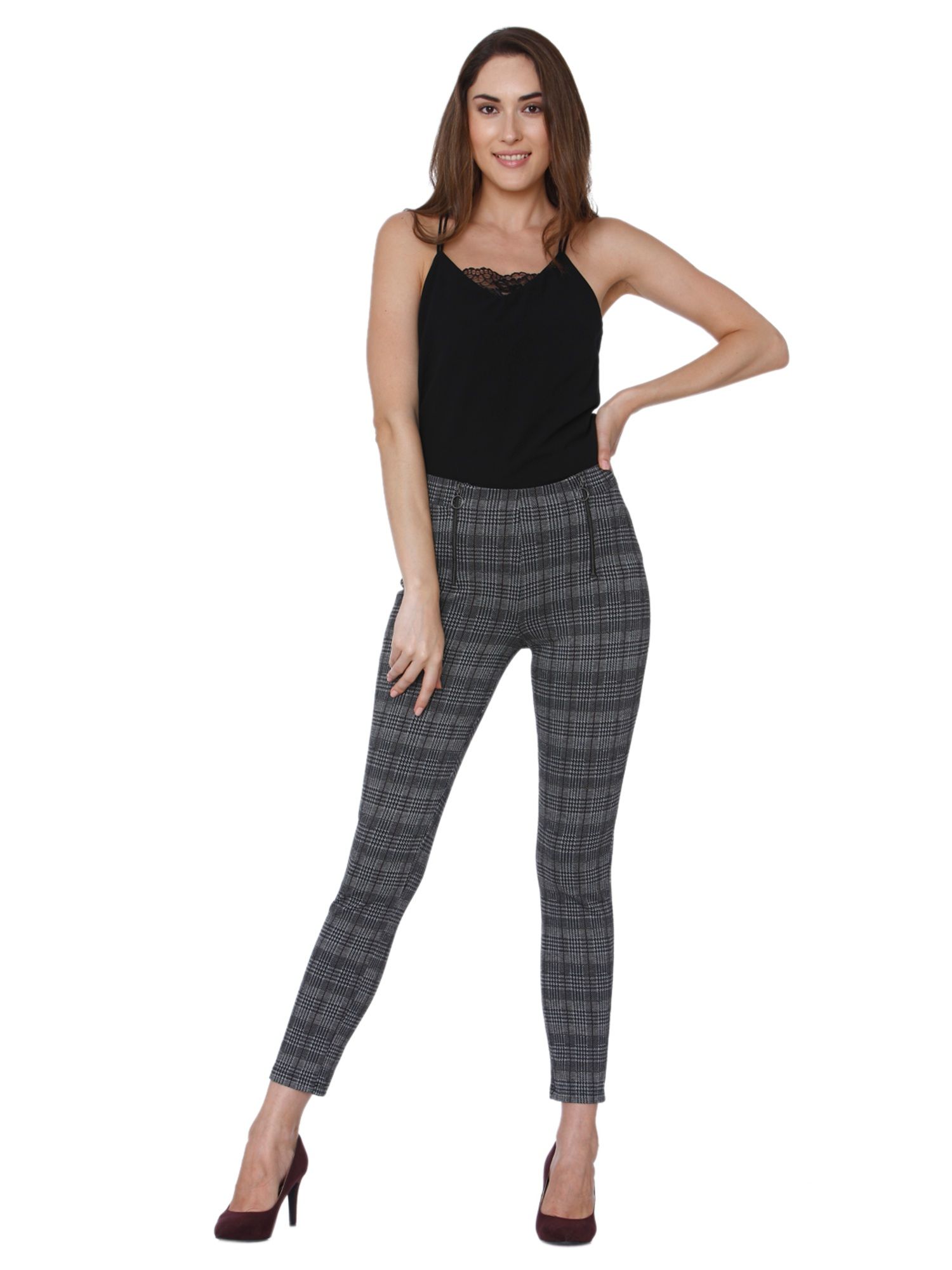 Buy VERO MODA Grey Checked Ankle Length 