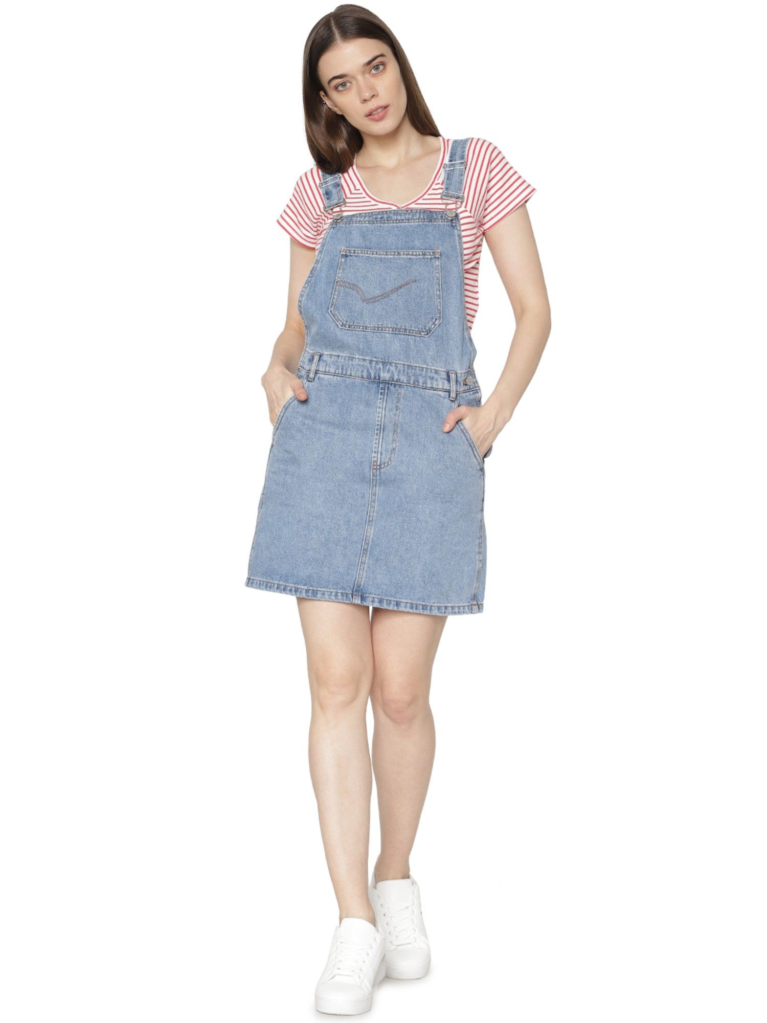 Blue Denim Mini Dungaree Dress Online 