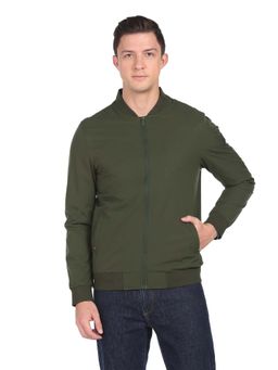 Arrow Sports - Men Olive Stand Neck Solid Bomber Jackets