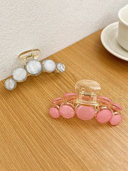 Yellow Chimes - Set of 2 Pcs Gold Toned Stone Studded Hair Claw Clips