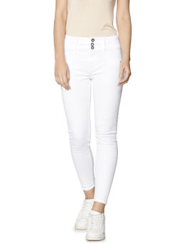 ONLY - White Mid Waist Button Detail Ankle Length Skinny Fit Jeans