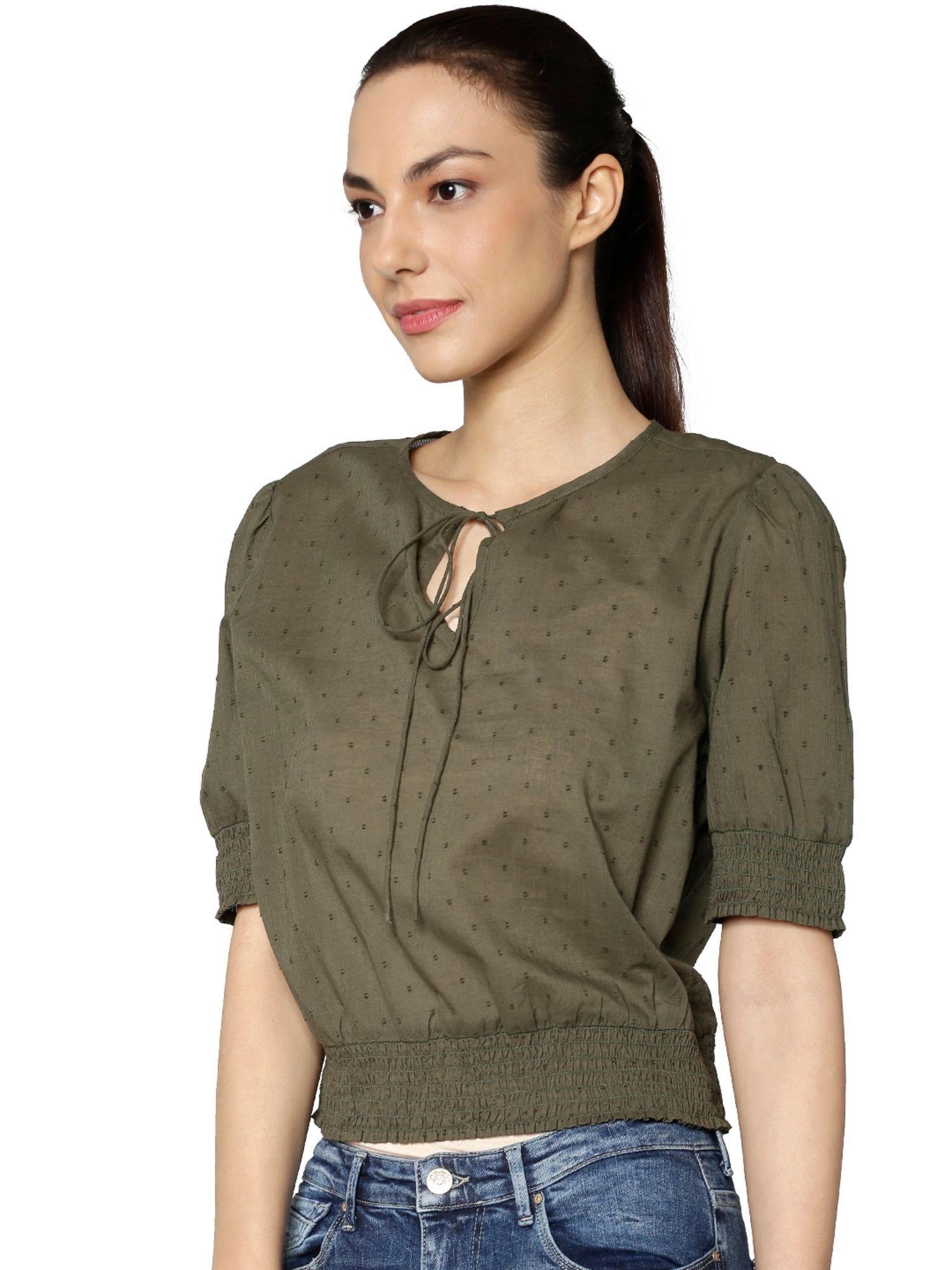 Buy ONLY Olive Elastic Waist Front Tie 