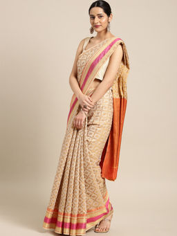 Stylee LIFESTYLE - Beige Banarasi Silk Jacquard Saree