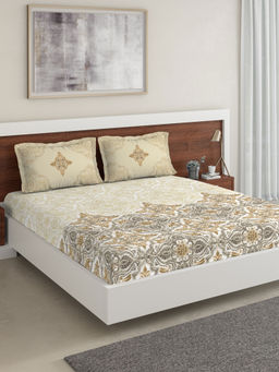 Ddecor Live Beautiful - DDECOR - Ethereal 180TC 100% Cotton Double Bedsheet with 2 Pillow Covers, King Size, Yellow