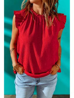 Errabelly - Fiery Red Ruffled Ribbed Sleeveless Top