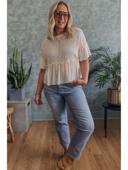 Errabelly - Beige Solid Textured Ruffled Short Sleeve Top