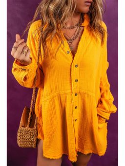 Errabelly - Orange Oversized Crinkled Frayed Hem Shirt