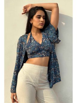 Myclo - Royal Soul Halter Neck Crop Top & Shrug (Set of 2)