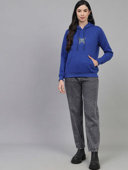 KOTTY - Blue Womens Fleece Graphic Full Sleeve Hooded Neck Sweatshirt