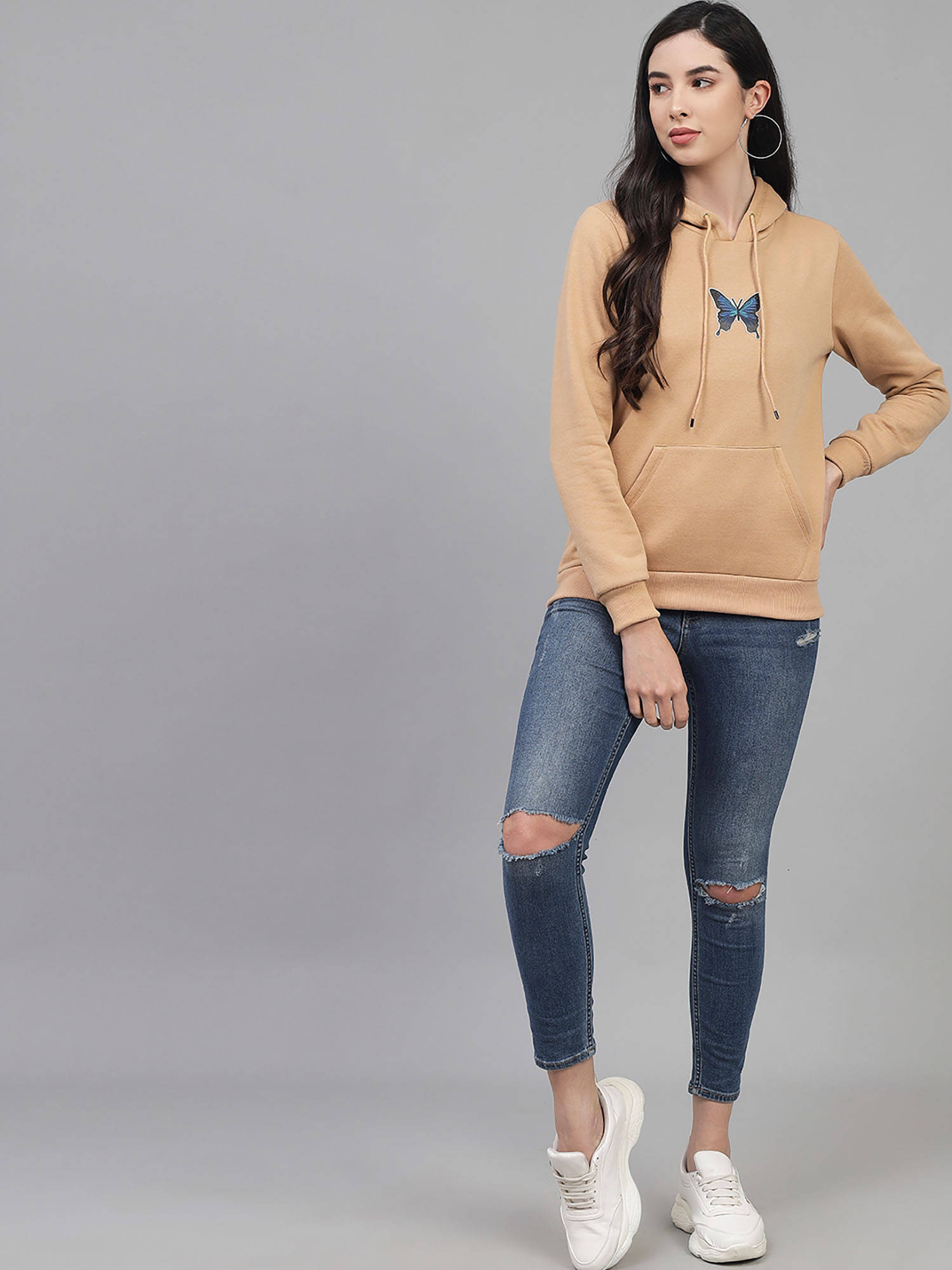 kotty Beige Womens Fleece Graphic Full Sleeve Hooded Neck Sweatshirt-picture-29