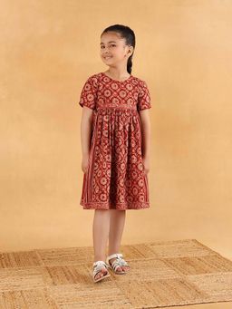 Fabindia - Red Cotton Round Neck Kalamkari Dress