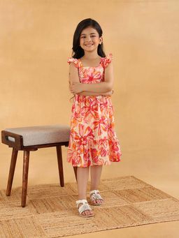 Fabindia - Pink Cotton Square Neck Printed Dress