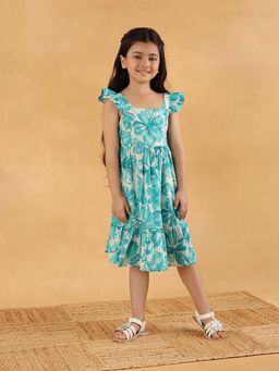 Fabindia - Blue Cotton Square Neck Printed Dress