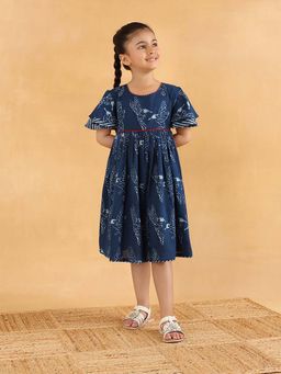 Fabindia - Indigo Cotton Round Neck Printed Dress