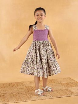 Fabindia - Purple Cotton Square Neck Hand Block Dress