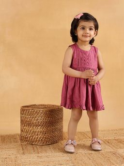 Fabindia - Purple Viscose Blend Round Neck Dress