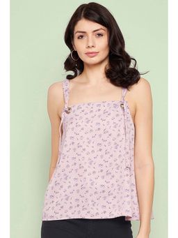 PURYS - Mauve Crepe Sleeveless Printed Shoulder Straps Top