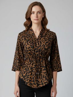 ANVI Be Yourself - Animal Print Brown Crepe Top