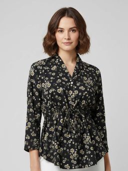 ANVI Be Yourself - Floral Print Black Summer Top