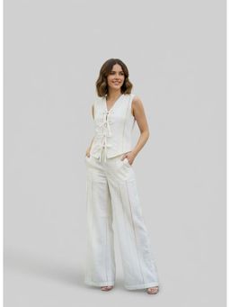 Dodo & Moa - White Cotton V-Neck Top with Pant