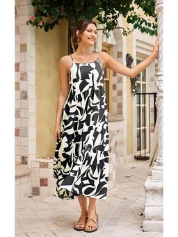 PIMU - Black Rayon Sleeveless Shoulder Straps Printed Dress