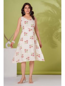 PIMU - White Rayon Sleeveless V-Neck Printed Dress